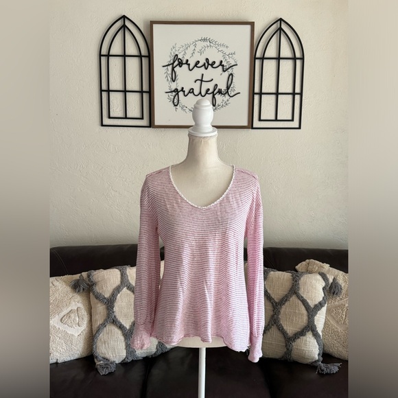 Sundance 100% Linen White Red Stripe Mariner Journey Hi-Low Hem Top Size S Beach - Picture 3 of 14